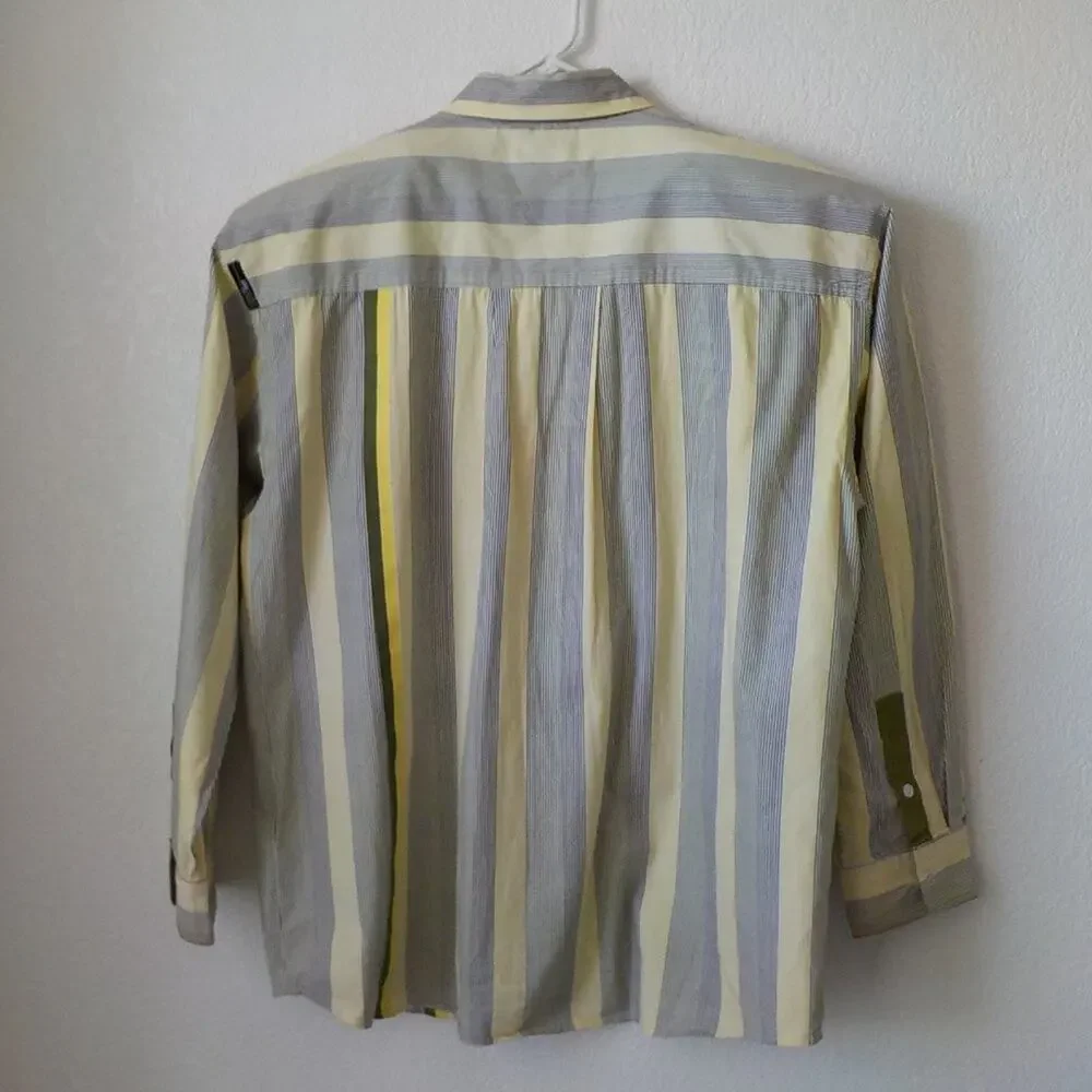 Akademiks Green Yellow Striped Button Up Shirt Long Sleeve Men size XL Classic